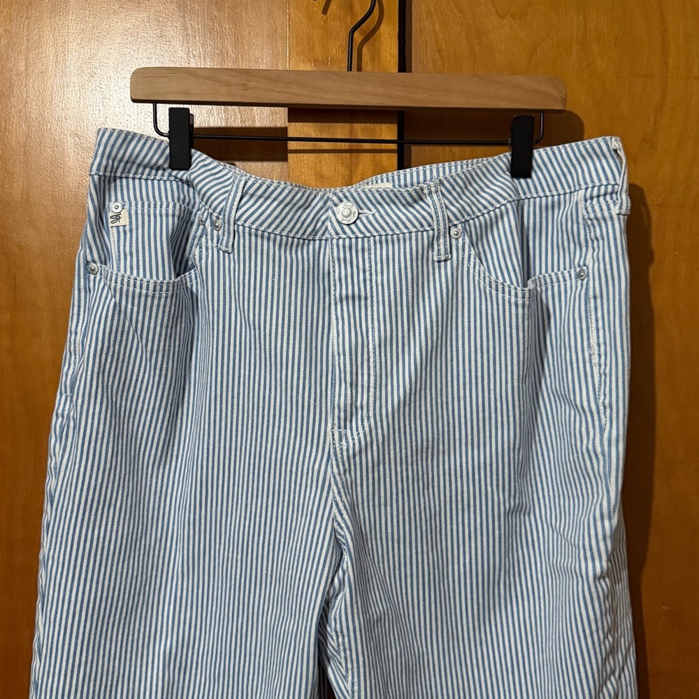 Seven7 Striped Straight Cropped Jeans Denim in Blue and White Size 16